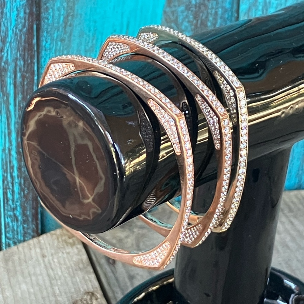 3 Sonia B Gold Plated Sterling CZ Bangle Bracelets Signed